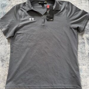 Under Armour Gray Performance Polo with White Logo heatgear